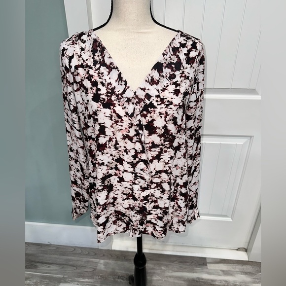 Ann Taylor Pink Floral Ruffle front long sleeve sheer blouse size small - Picture 1 of 7